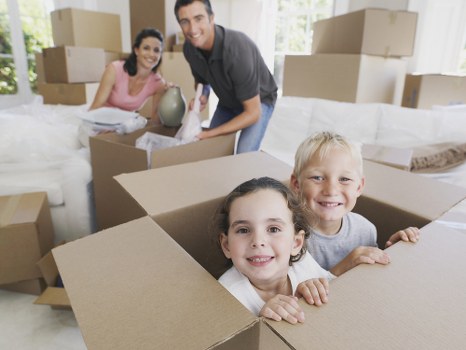 Moving van and boxes for a home move in Beddington